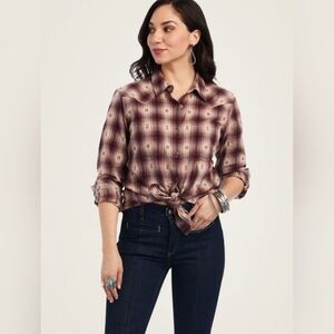 Ariat Billie Jean Flannel Shirt M Red Nora Plaid Western Cowgirl
